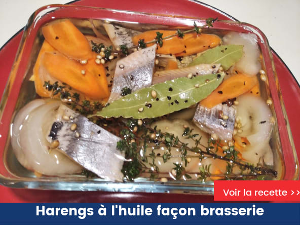 Harengs fumés marinés à l'huile façon brasserie